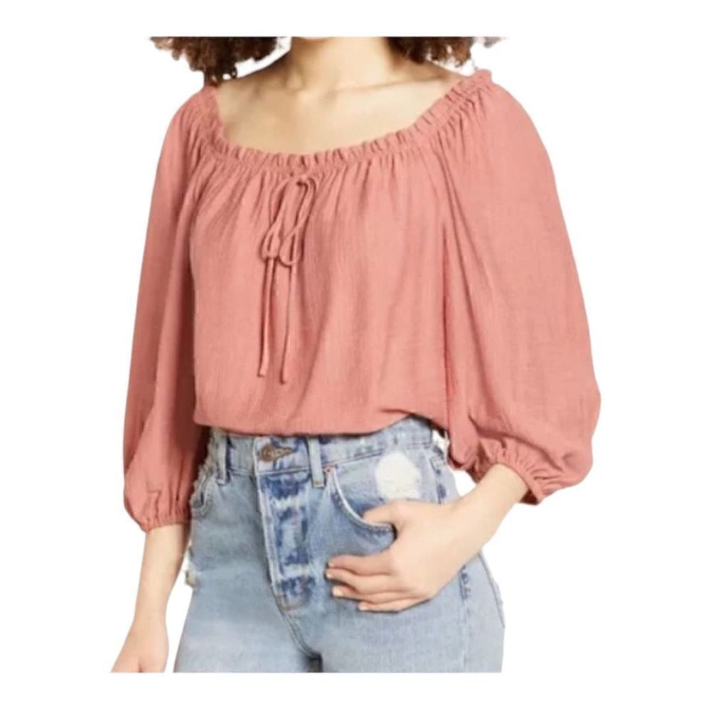 All In Favor Women’s Tie Neck Pheasant Top Coral size XS NWT